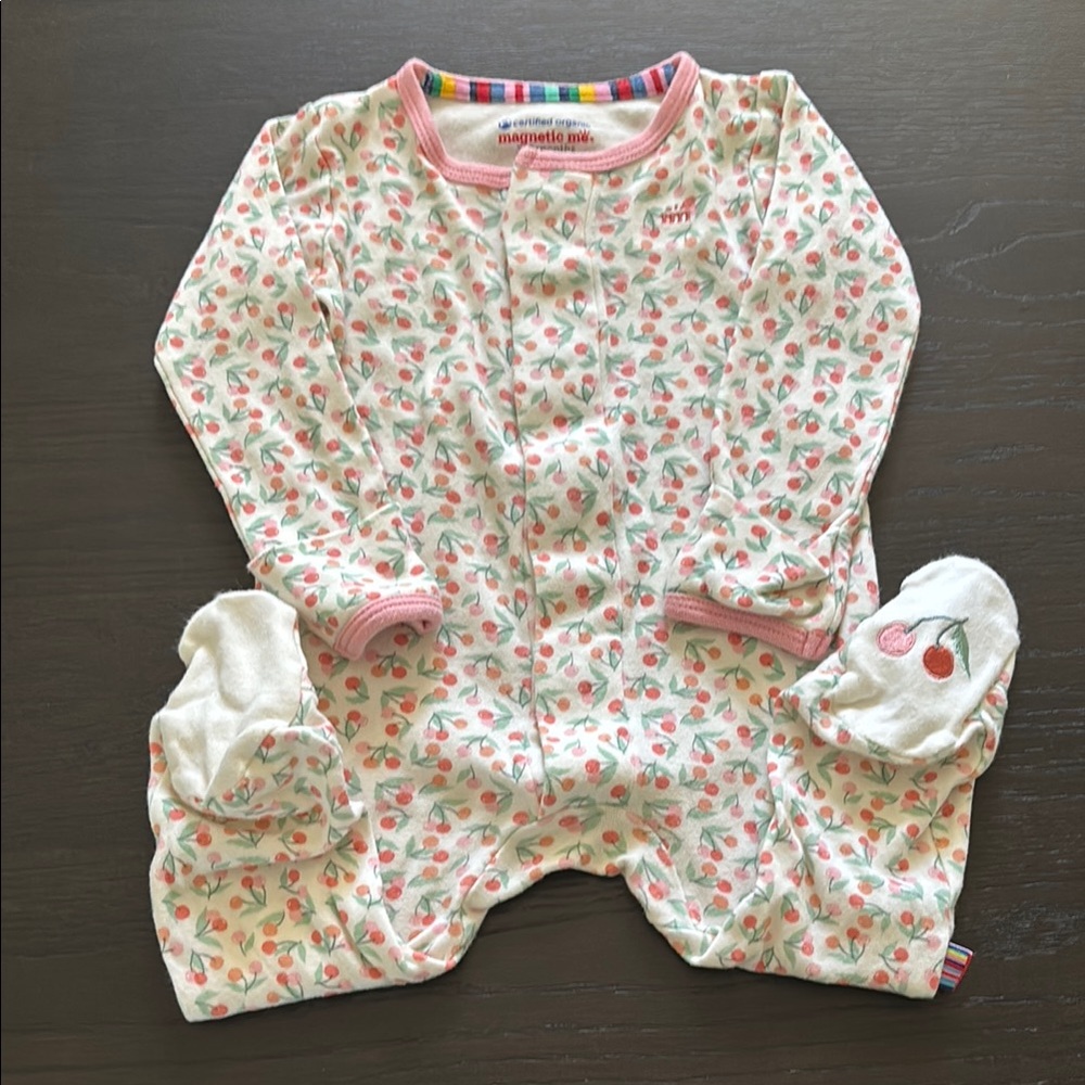 Magnetic Me Pink and White Floral Footies with Snap Closures